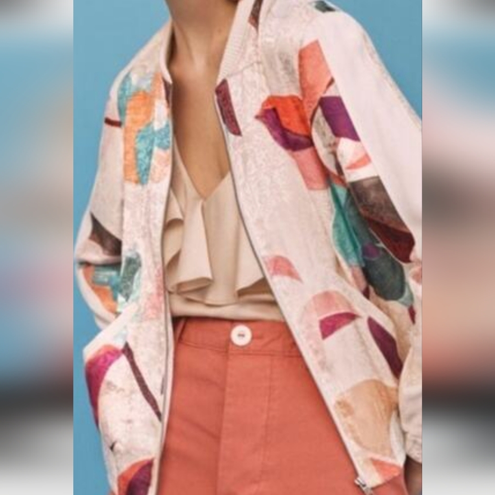 ANTHROPOLOGIE levenses Multicolor Abstract Bomber Jacket,SZ M. - Picture 3 of 8